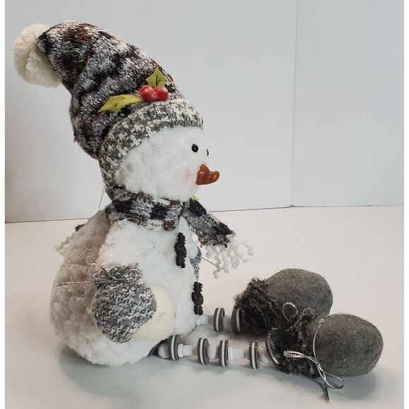 Gerson Kohl's 12" Grey Snowman Plush Figure With Knit Hat & Scarf Button Legs - Picture 6 of 9